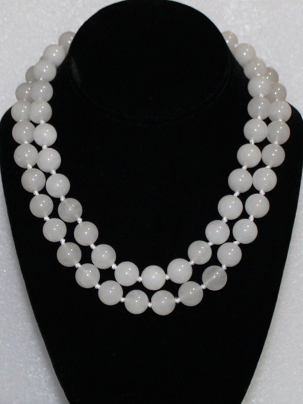 14K WHITE JADE NECKLACE - 12.5 MM STONES - 2 STRAND